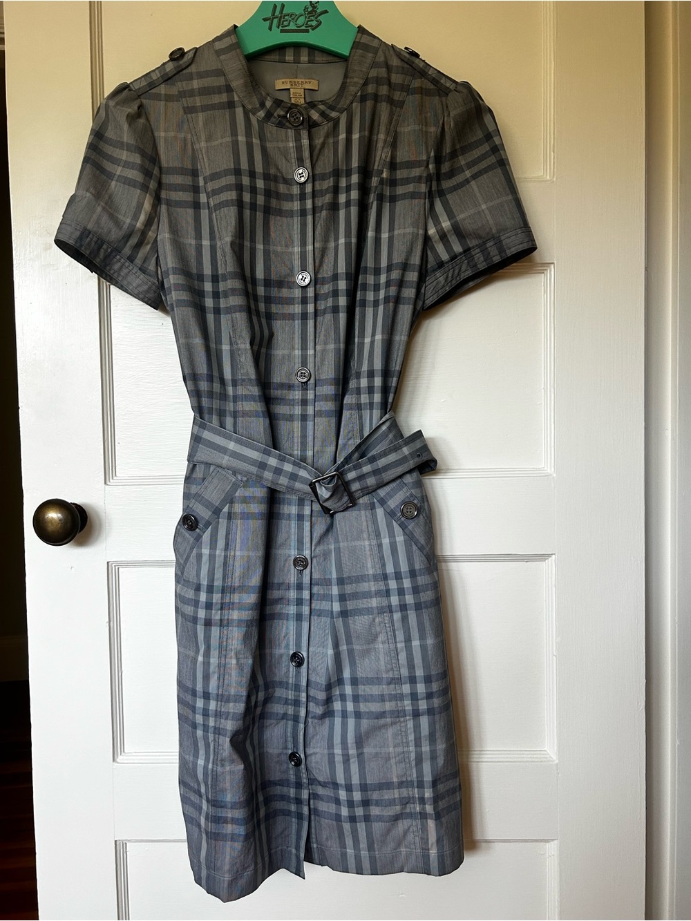 Burberry Brit Classic Gray Plaid Button-Front Dress with Belt